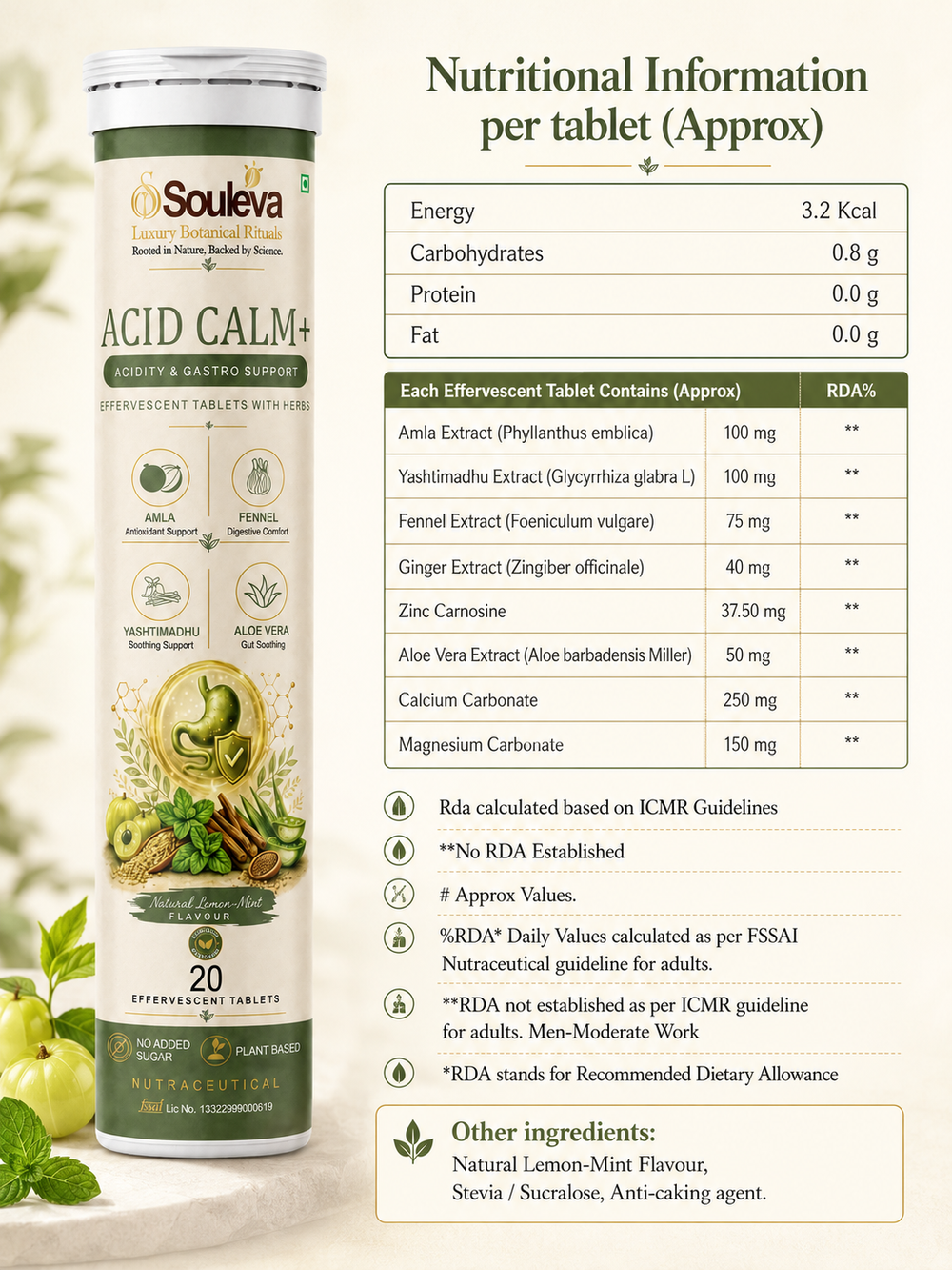 Acid Calm+ Nutraceutical Effervescent Tablets