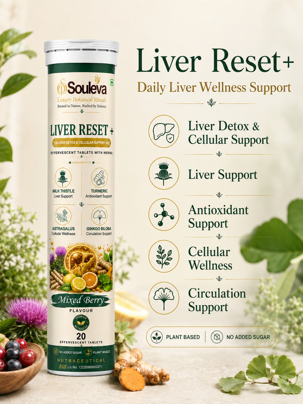 Souleva Liver Reset+ Effervescent Tablets for Liver Detox & Cellular Support