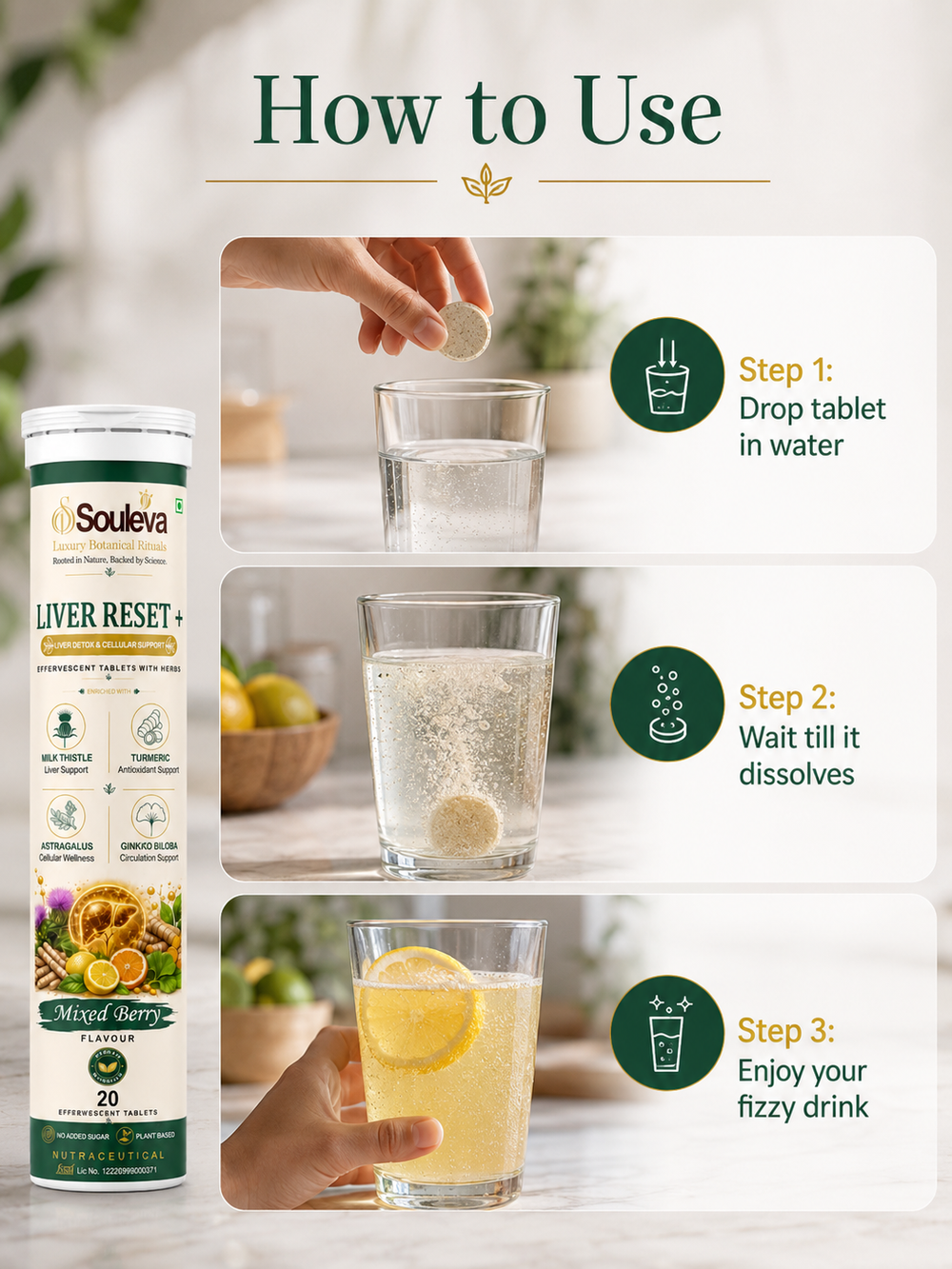 Souleva Liver Reset+ Effervescent Tablets for Liver Detox & Cellular Support