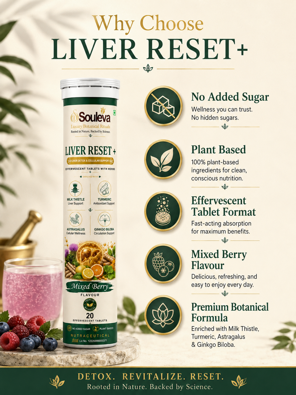 Souleva Liver Reset+ Effervescent Tablets for Liver Detox & Cellular Support