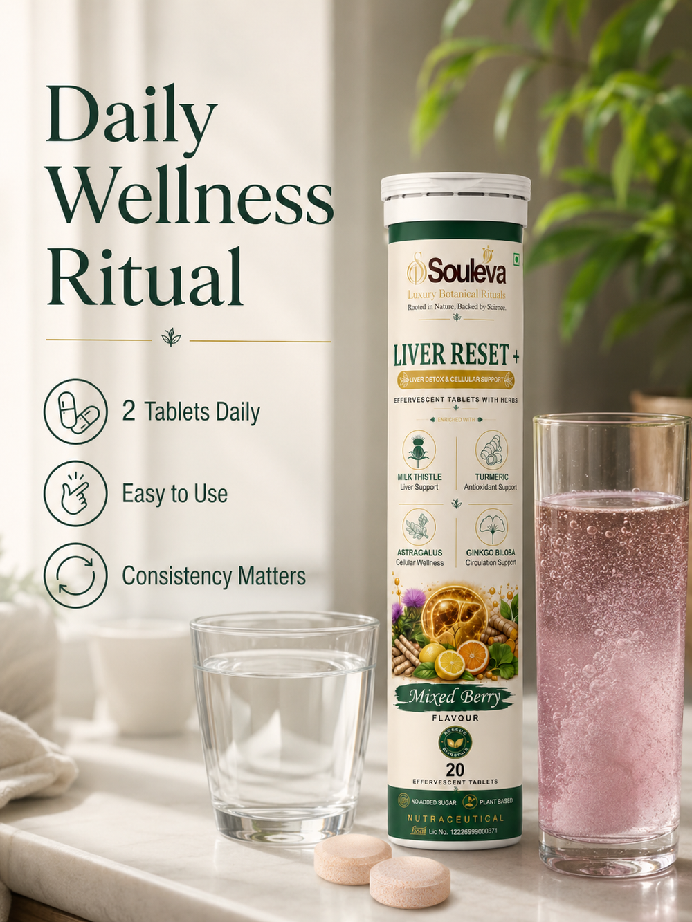 Souleva Liver Reset+ Effervescent Tablets for Liver Detox & Cellular Support