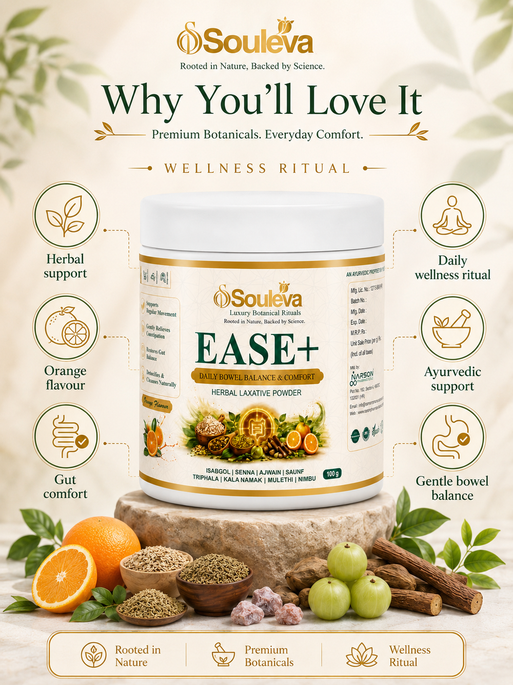 EASE+ Herbal Laxative Powder for Daily Bowel Balance