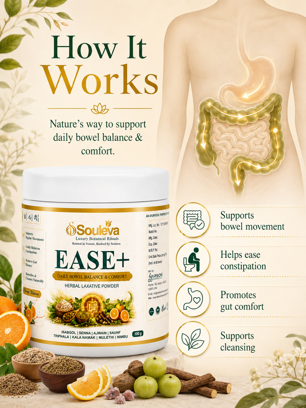 EASE+ Herbal Laxative Powder for Daily Bowel Balance