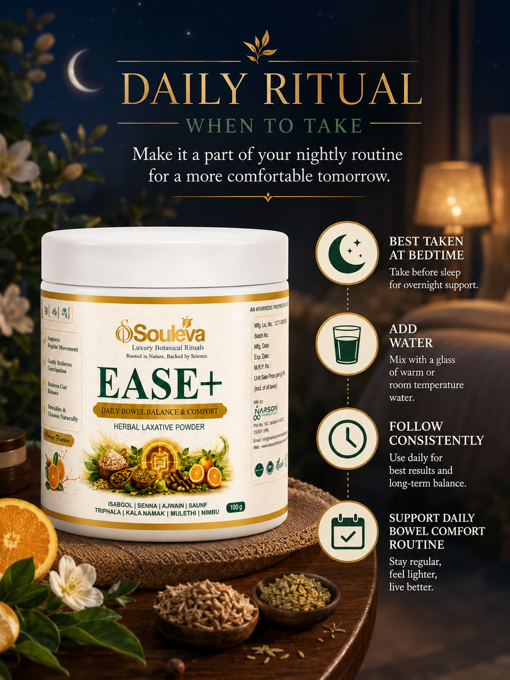 EASE+ Herbal Laxative Powder for Daily Bowel Balance
