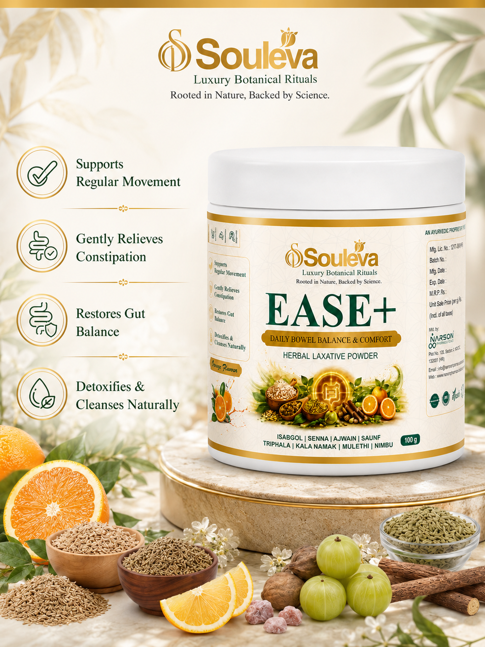 EASE+ Herbal Laxative Powder for Daily Bowel Balance