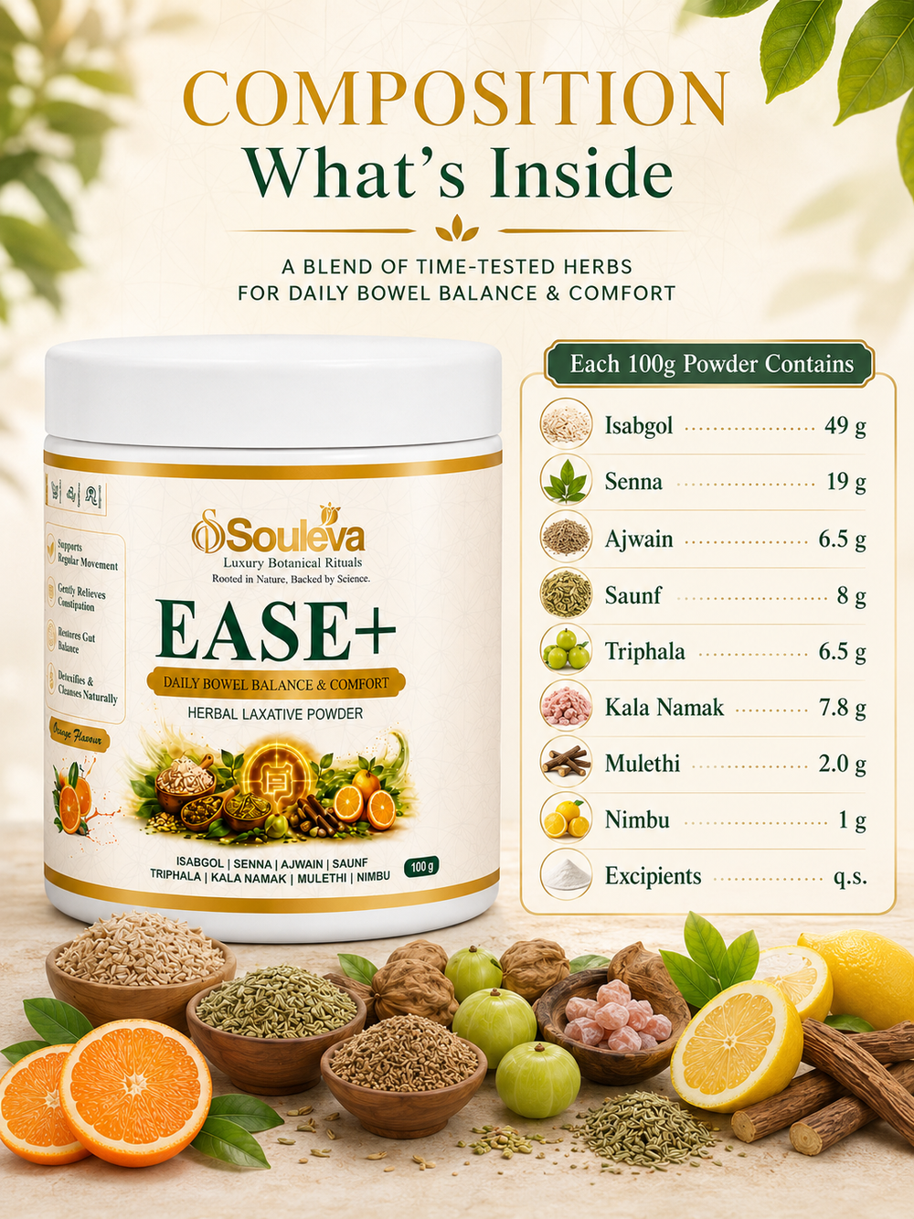 EASE+ Herbal Laxative Powder for Daily Bowel Balance